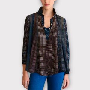 Gretchen Scott Designs Seamed Swing Top Foulardio Green Blue‎ NWT